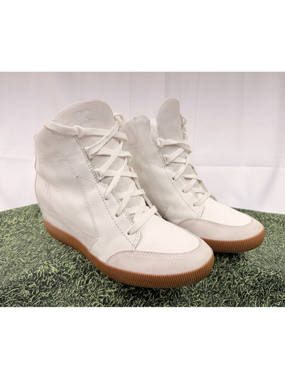 Sorel Women's Out N About Sea Salt White WP Leather Wedge II Sneaker 9.5